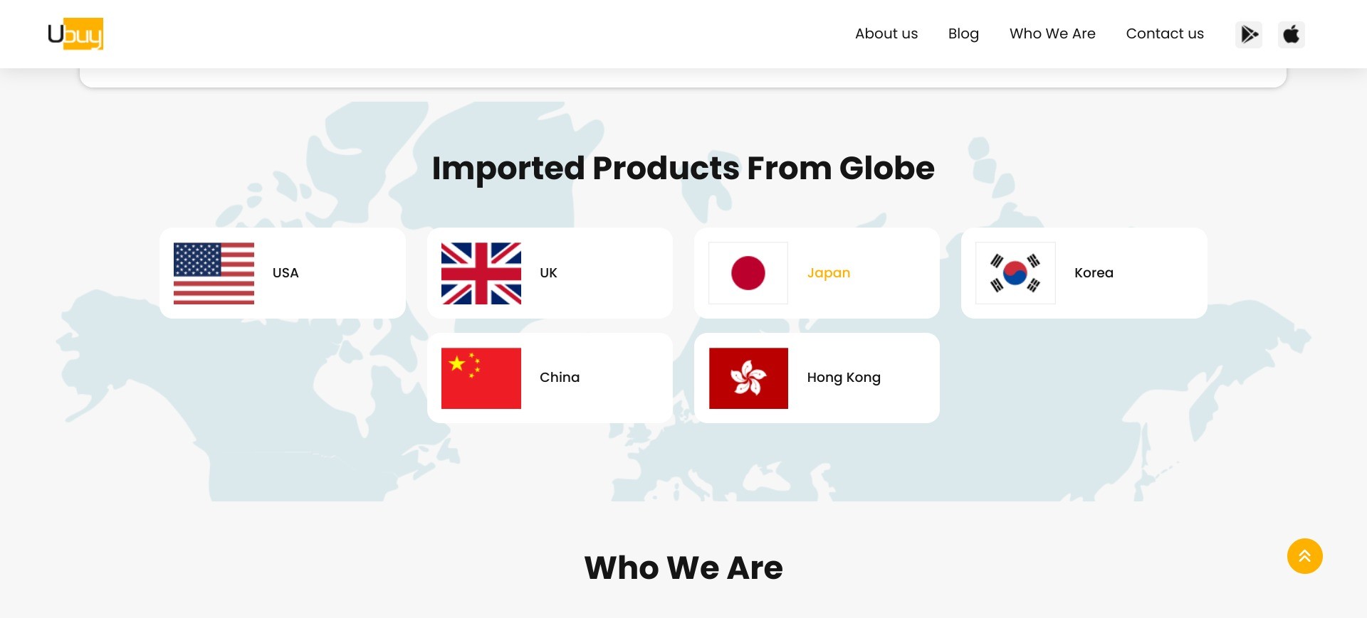 Screenshot of ubuy.com displaying the countries and regions Ubuy sources products from