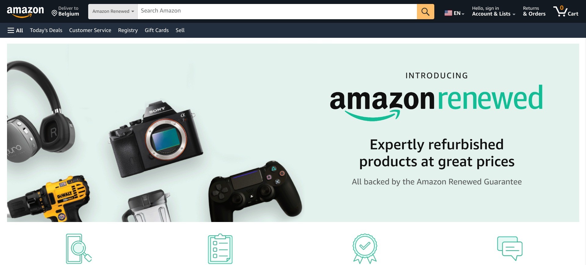 Screenshot of amazon.com, displaying the homepage of Amazon Renewed