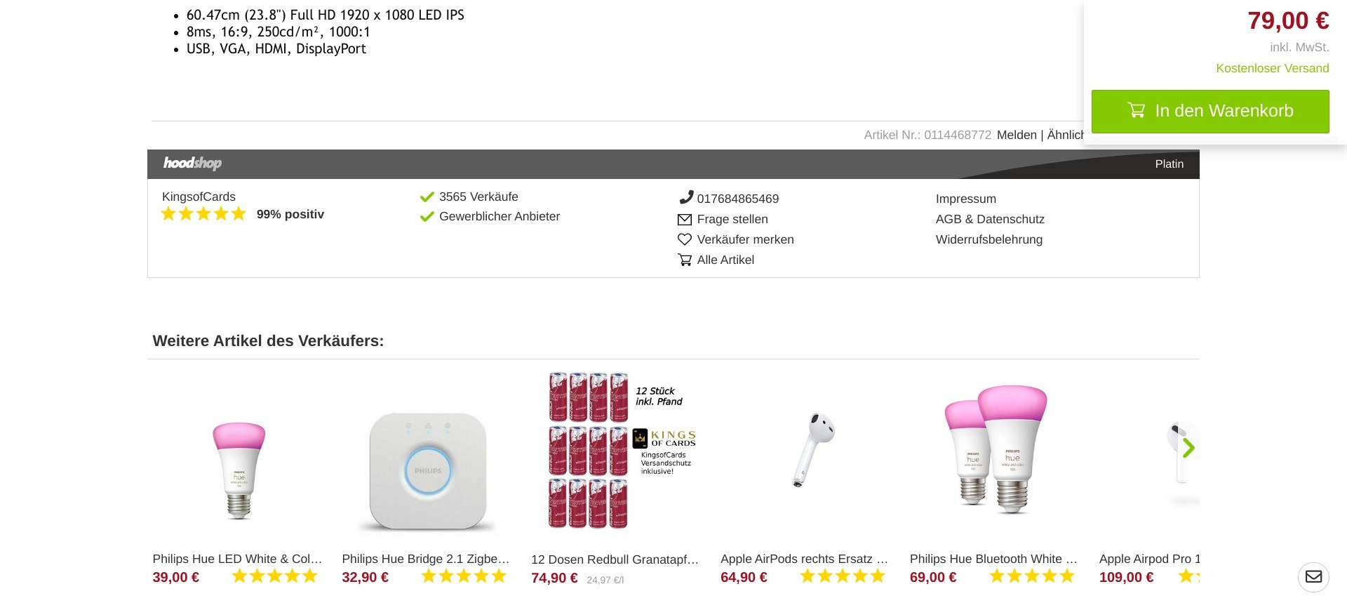 Screenshot of the seller information section of a random product listing on hood.de