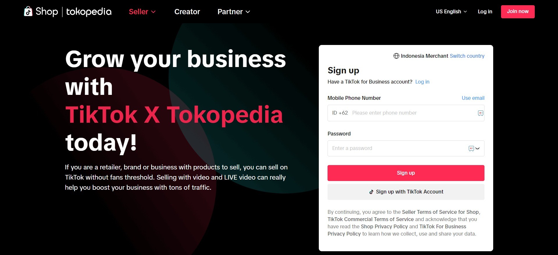 Screenshot of https://seller-id.tokopedia.com/account/register