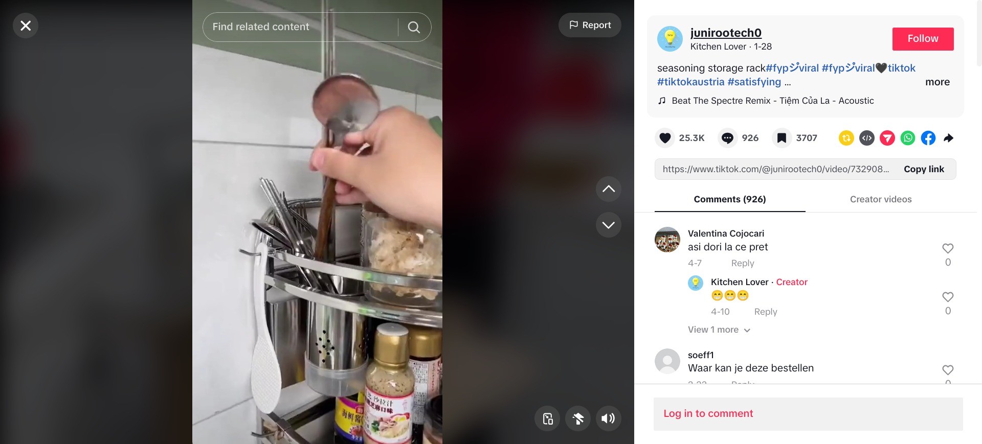 Still image from a video promoting a kitchen organiser on tiktok.com