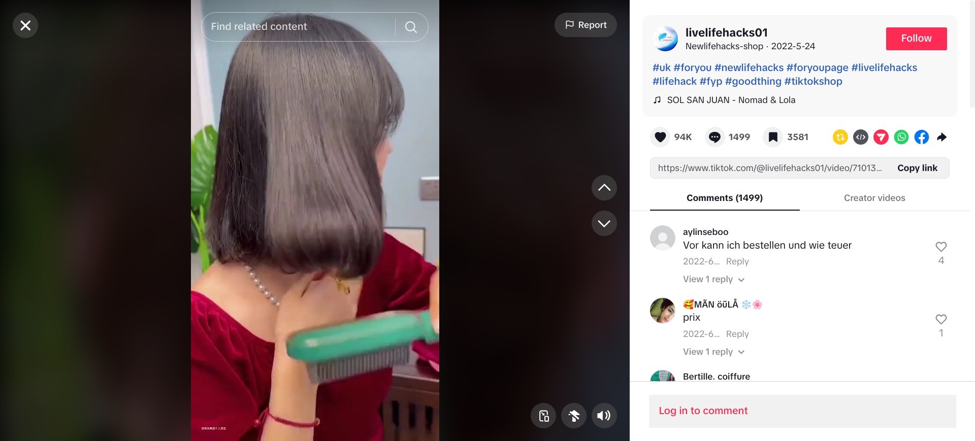 Still image from a video promoting a hair styling tool on tiktok.com