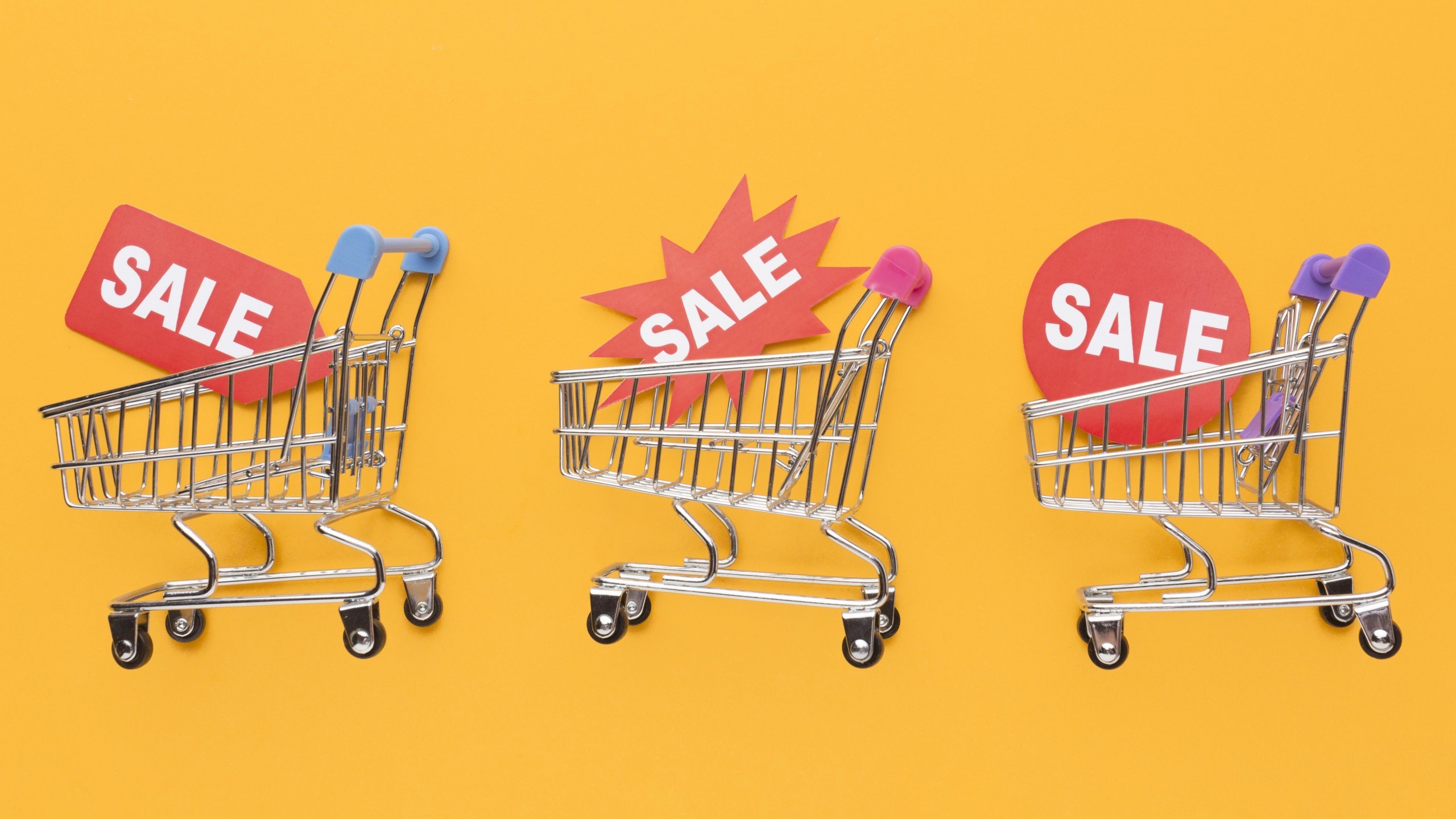 Illustration of discount sales signs and shopping carts