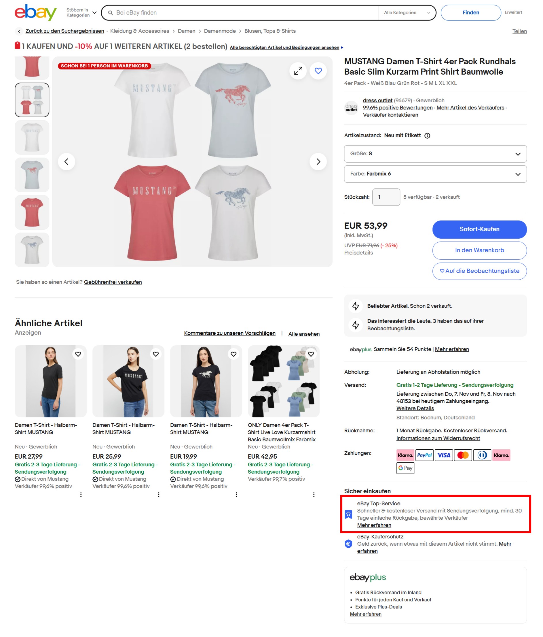 Screenshot of a random product listing on ebay.de displaying the eBay Top-Service badge below the payment options