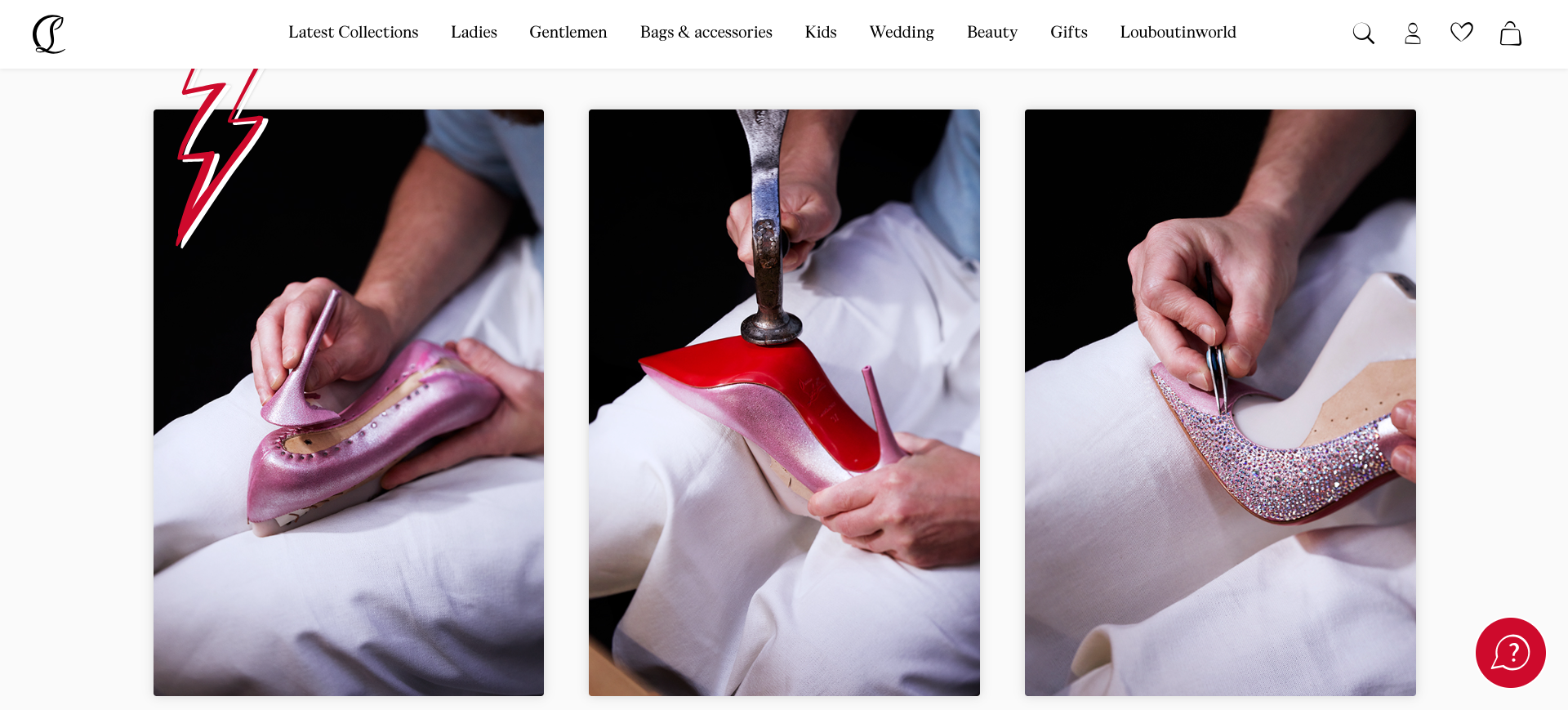 Screenshot of eu.christianlouboutin.com showcasing the process of creating the iconic Louboutin heels