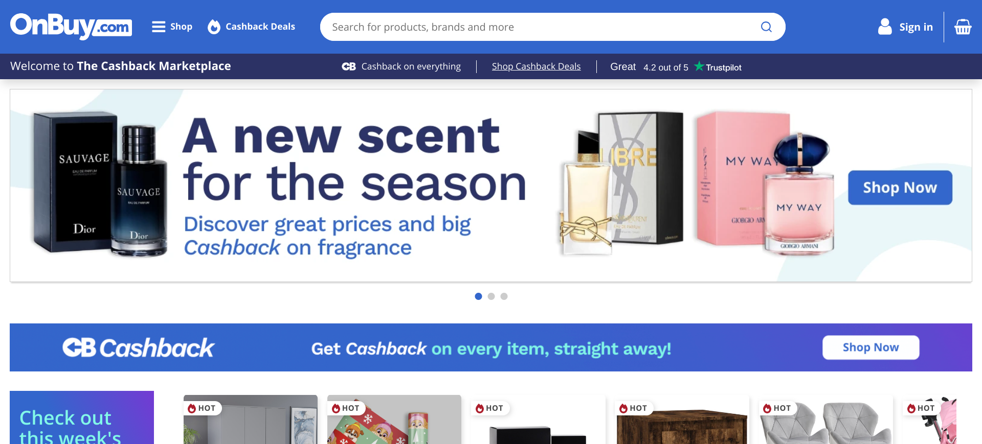 Screenshot of the homepage of onbuy.com