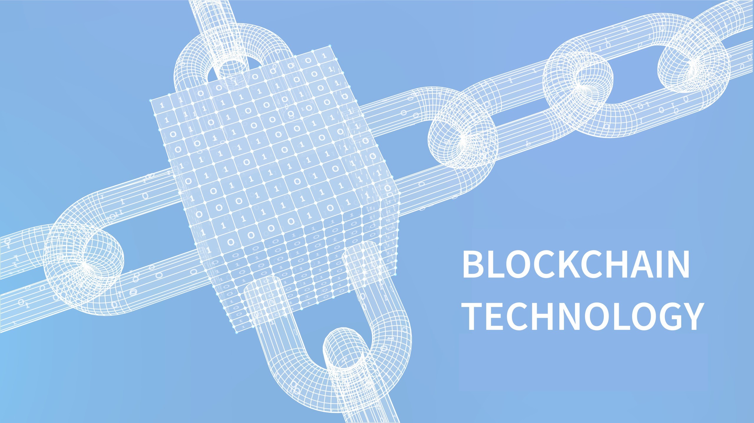 Illustration of blockchain technology displaying a virtual chain around a virtual box