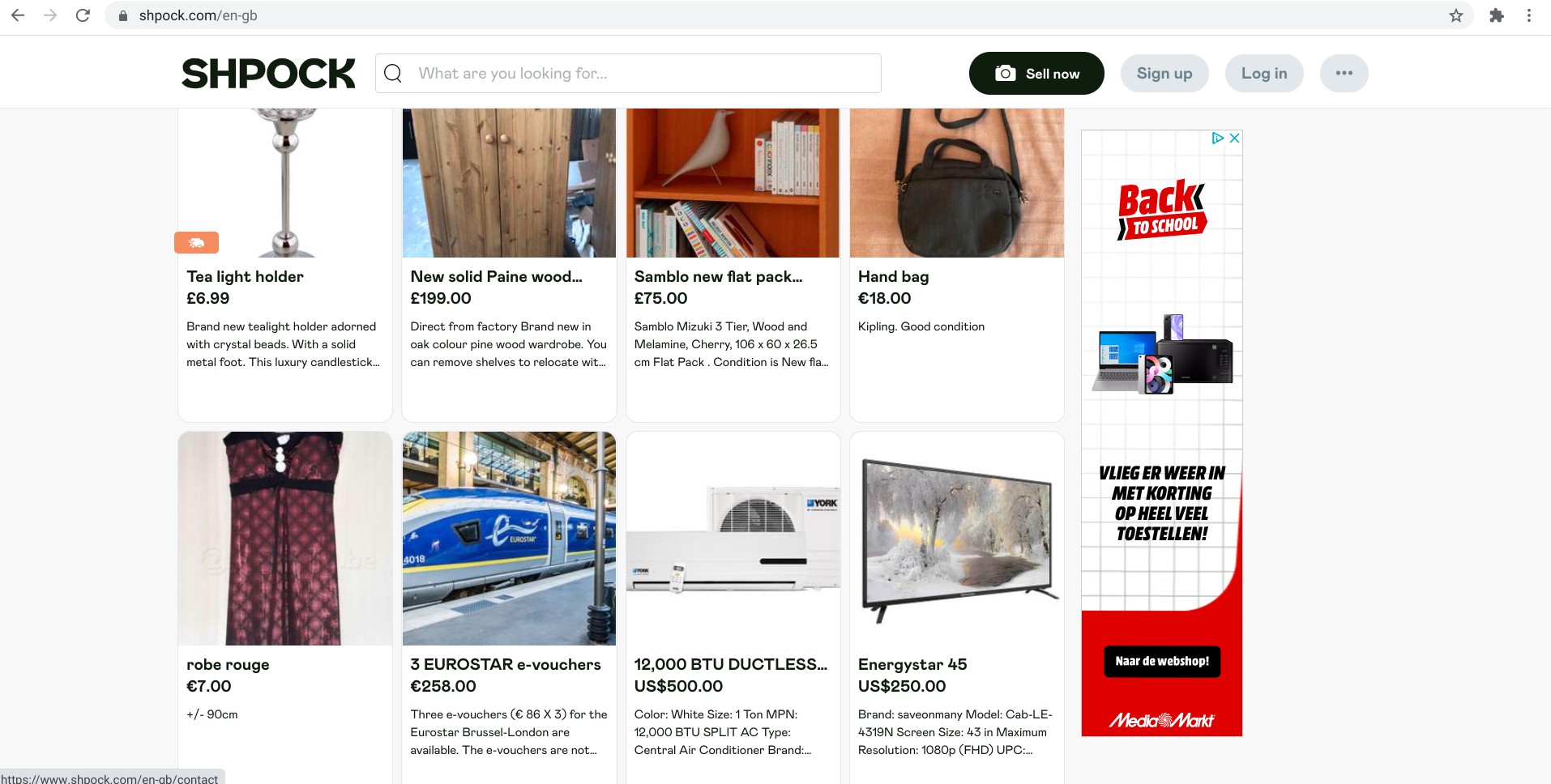 Screenshot von shpock.com, wo verschiedene Artikel in verschiedenen Währungen verkauft werdenScreenshot von shpock.com, wo verschiedene Artikel in verschiedenen Währungen verkauft werden