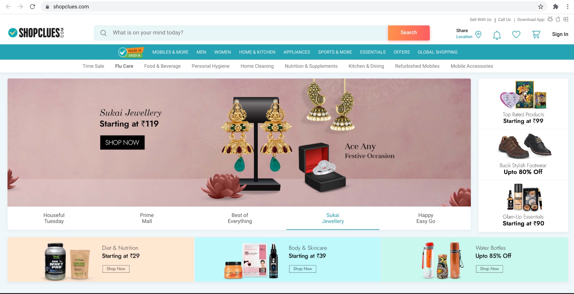 Screenshot der Homepage von shopclues.com