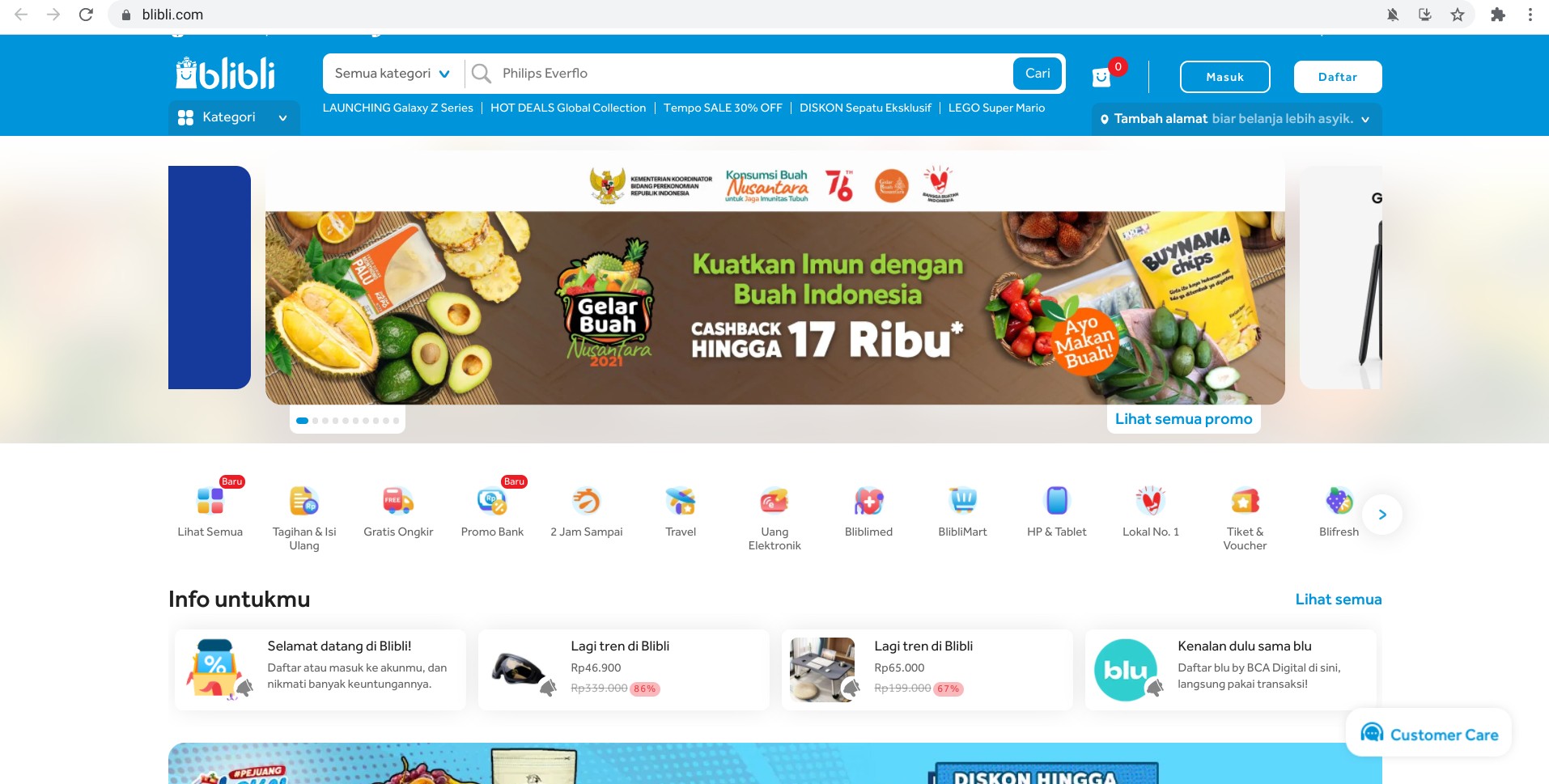 Screenshot der Homepage von blibli.com