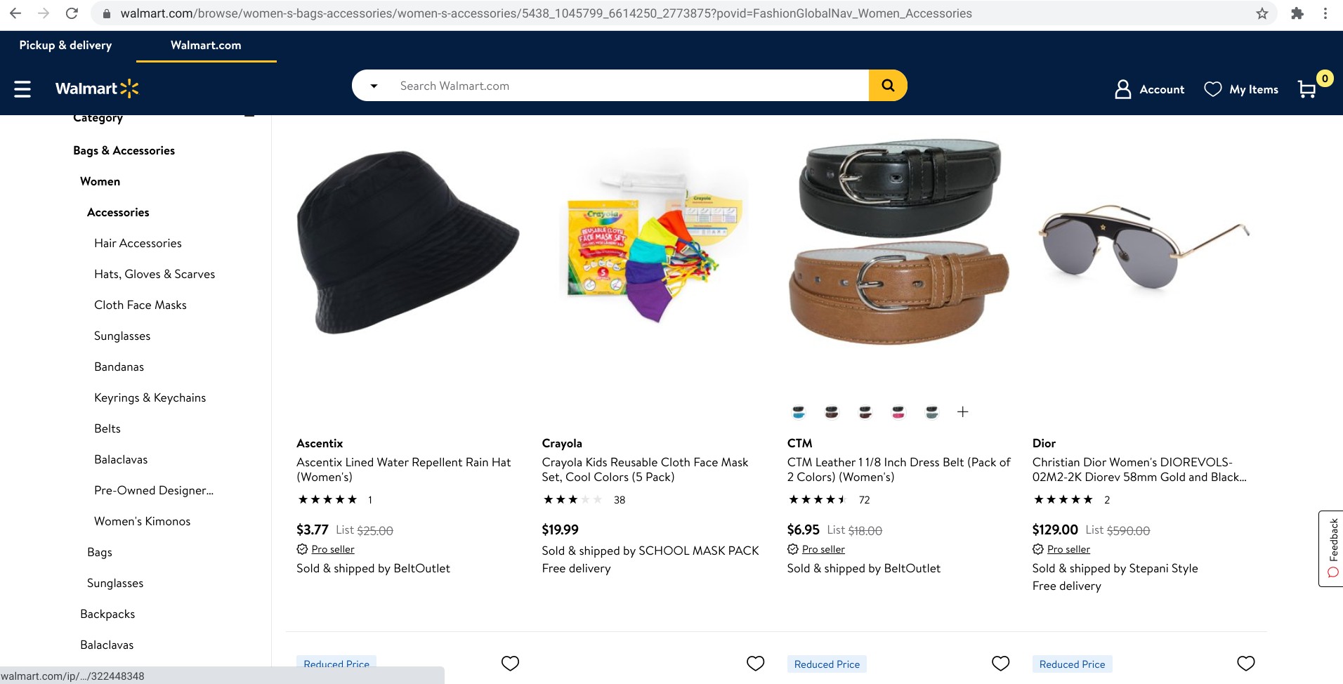 Screenshot von Produkten auf Walmart.com, die von Drittanbieter:innen angeboten werden.