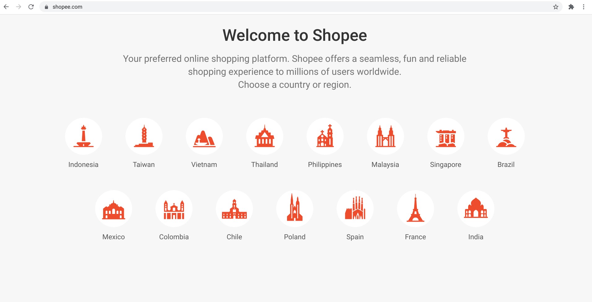 Screenshot von shopee.com mit der Anzeige der neuen europäischen Märkte