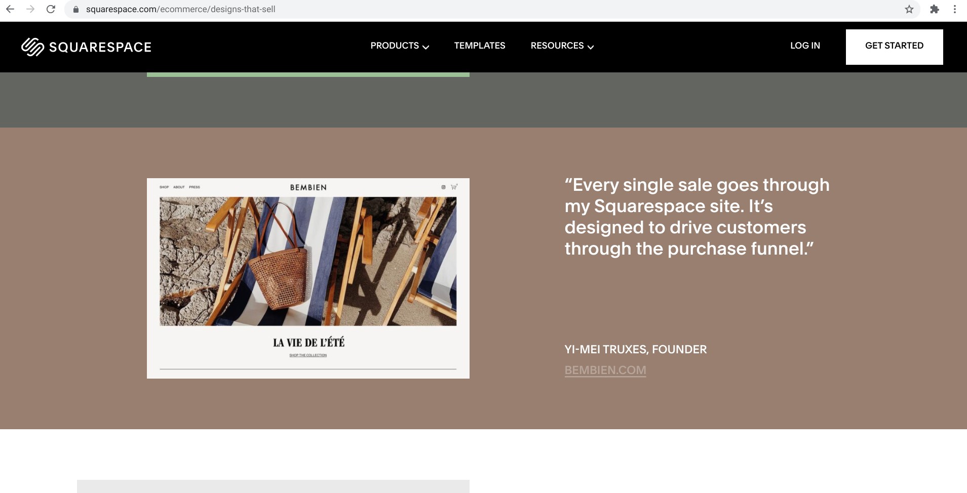 Screenshot von squarespace.com/ecommerce/designs-that-sell