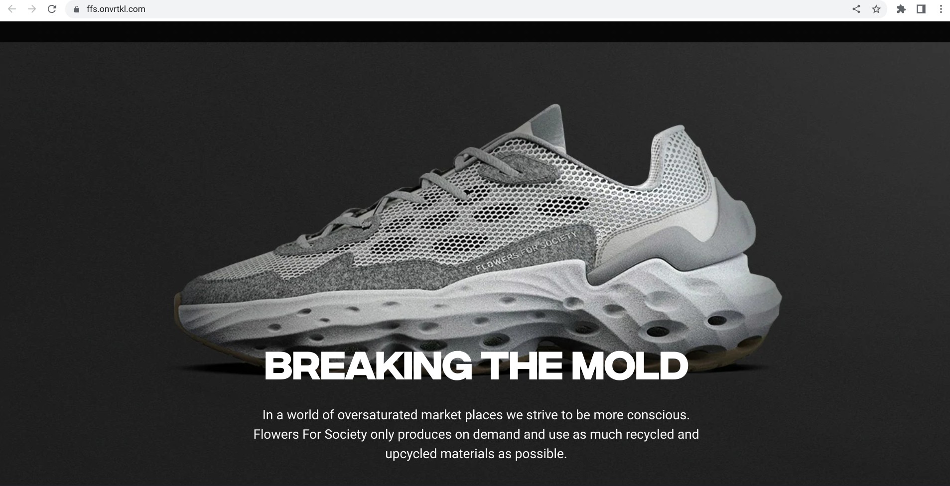 Screenshot von https://ffs.onvrtkl.com/, der einen Seed.One-Sneaker anzeigt