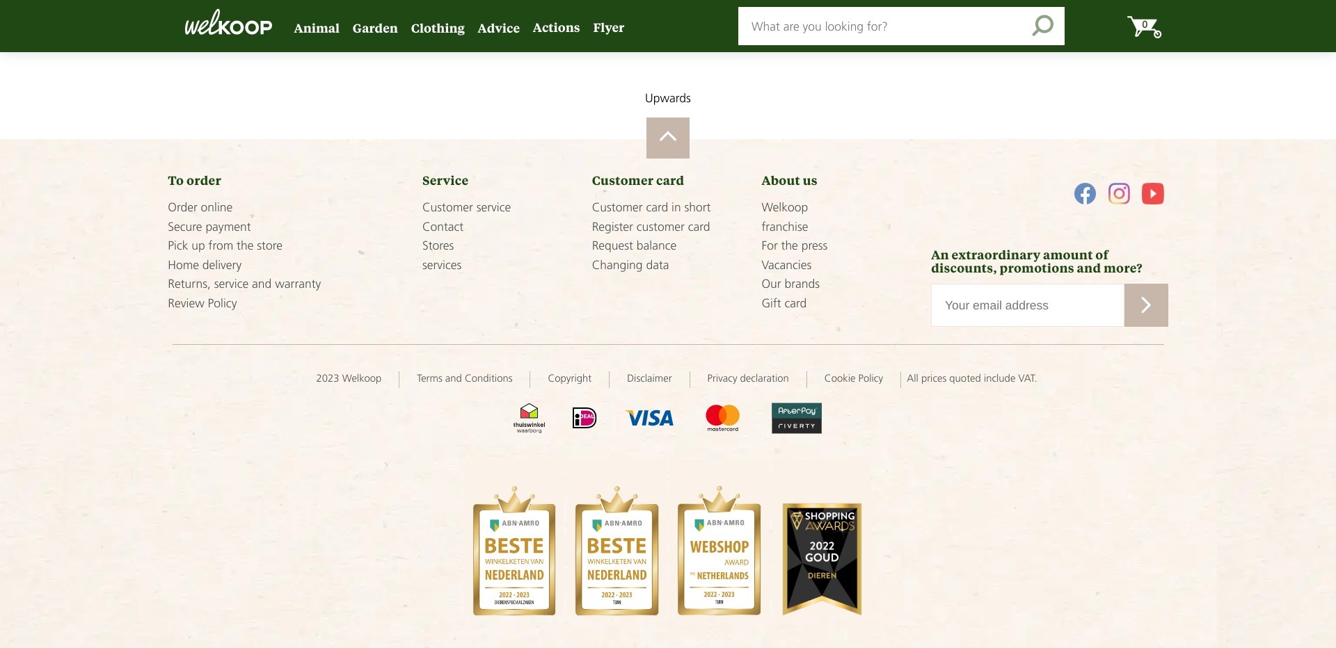 Screenshot of the bottom of the homepage of welkoop.nl, displaying its Shopping Awards badges