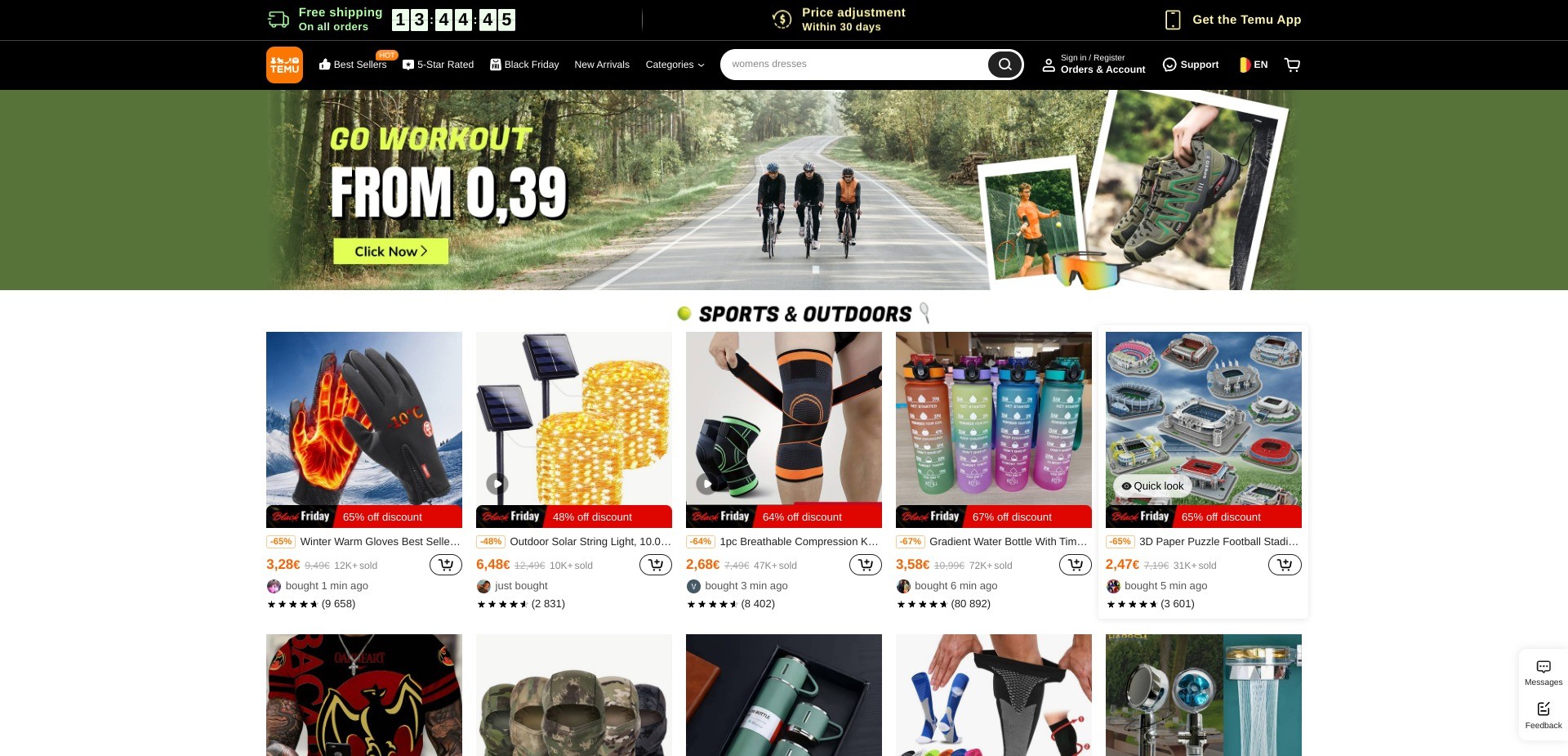Screenshot of temu.com displaying random product listings at discounted prices