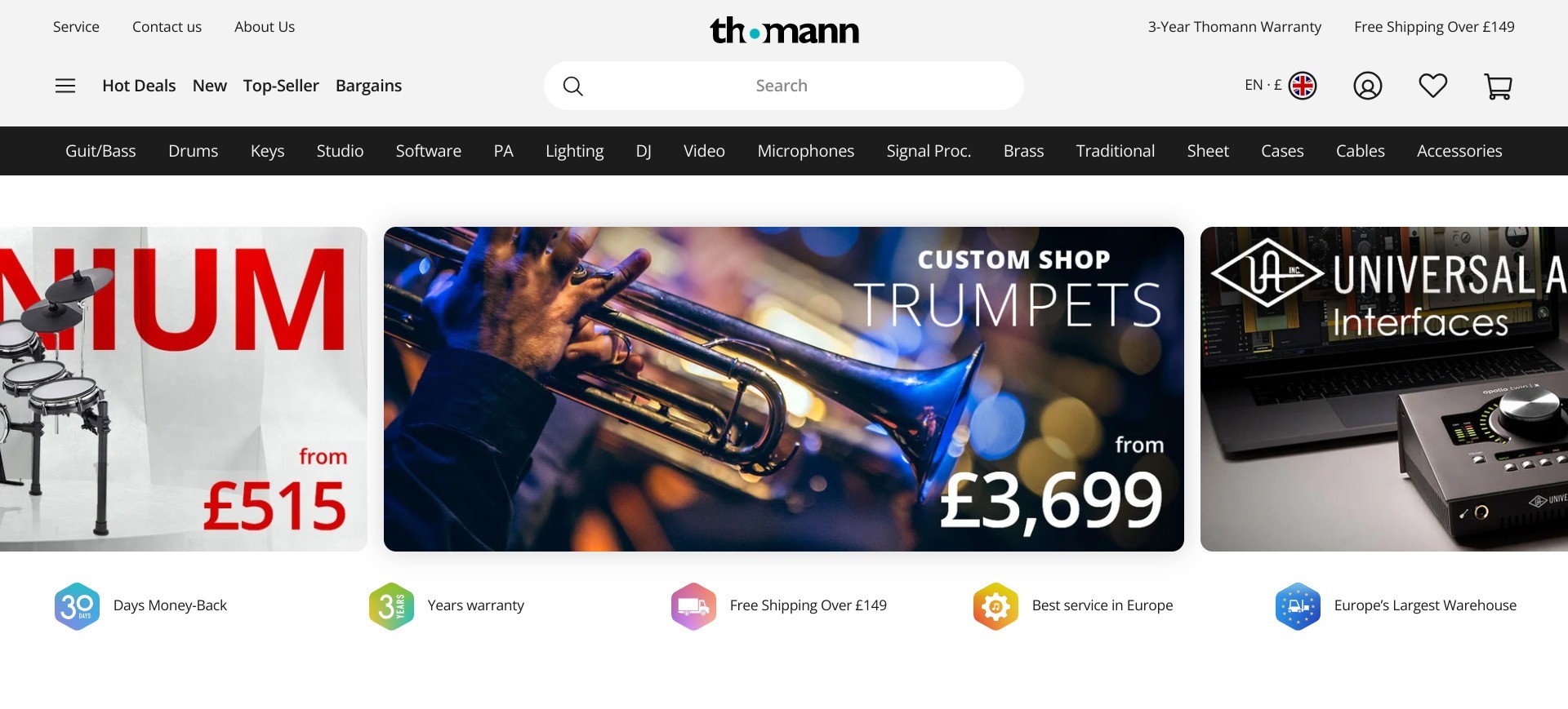 Screenshot of thomann.de’s homepage